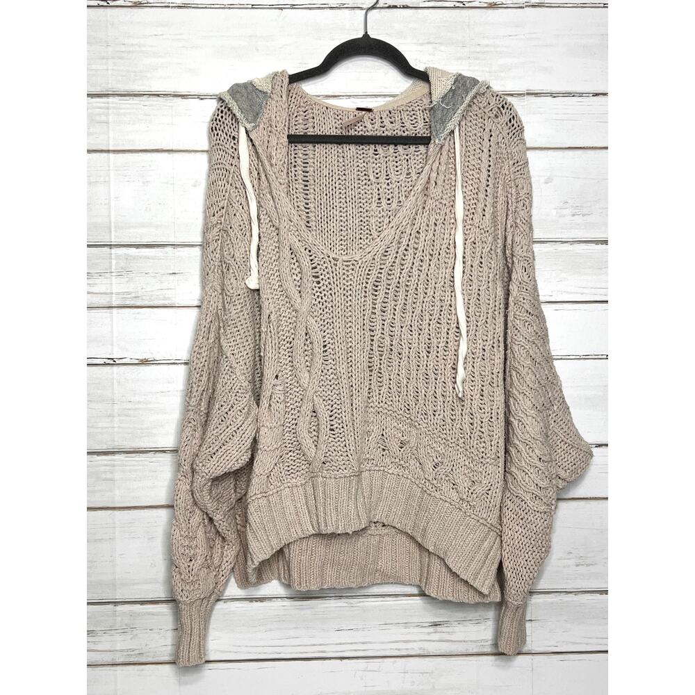 Free People Cable Knit Chunky Hooded Sweater Size Small Boho Grunge